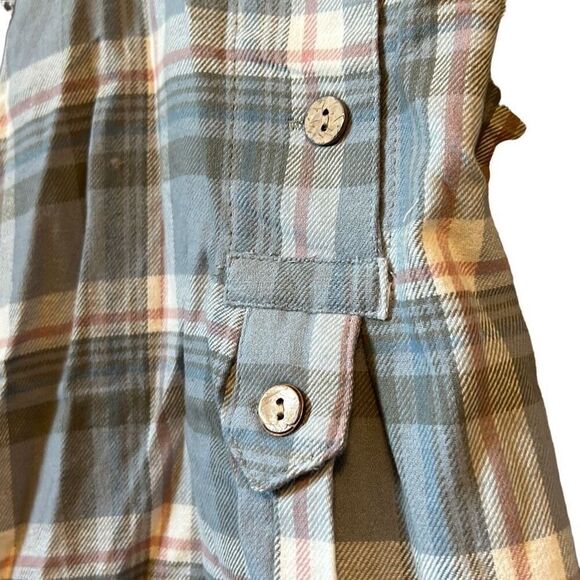 Flowy Plaid Blouse Button Up Top Unique Cut Oversized Boho Chic - Picture 5 of 7